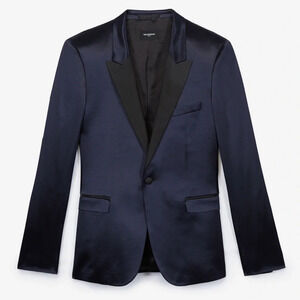 NWT The Kooples Blue and Black Satin Jacket, size 50